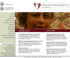 website redesign for houston hospice, homepage template